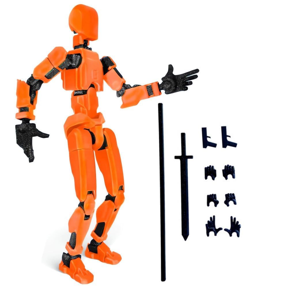 HATCHMATIC Titan 13 Action Figure, 3D Printed Action Figure, Multi-Jointed Movable, Articulated Robot Dummy Action Figures (Orange)