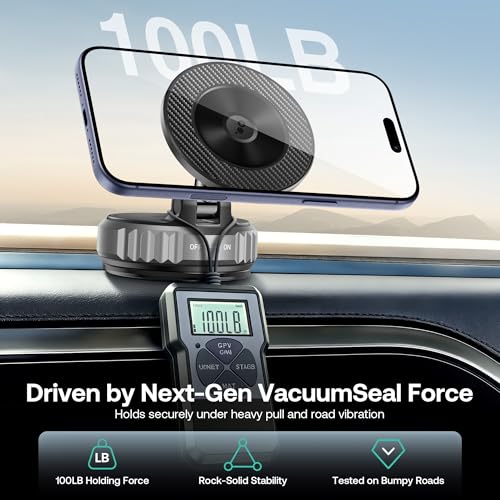 Image of Golinbox Upgraded Nano Gel Vacuum Magnetic Car Phone Holder for MagSafe 360 Adjustable, [100+LBS Suction & 3000gf Magnetic] Suction Cup Phone Mount for Your Car /Gym /Mirror Mount for iPhone & Android