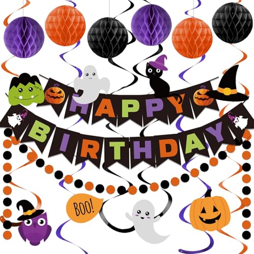 Halloween Geburtstag Banner, Happy Birthday Banner mit Wabenball, Hanging...