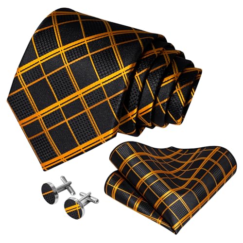 Image of 5PCS Mens Premium Silk Tie, Pocket Square, Cufflinks, Drilled Tie Ring and Lapel Pin Set for Wedding Groom Party