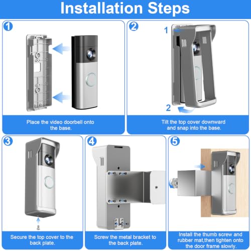 Image of Anti-Theft Doorbell Mount All Metal Compatible with Ring Newest 2026 Battery Doorbell /Plus /Pro, No Drill Wireless Video Camera Doorbell Bracket with Rain Cover for Apartment Rental No Damage (Silver)