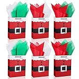 TaoBary 24 Pcs Christmas Santa Claus Gift Bag and 72 Pcs 20 Inch Tissue Paper Red Green White 9 x 7 x 3 Inch Medium Size Christmas Treat Bag with Handle for Holiday Xmas Party Favor Wrapping
