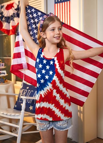 Image of 4th of July Girls Flag Tank Top Back Bow Sleeveless Patriotic Holidays T-Shirt 4-14 Years