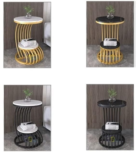 Image of End Table with Decorative Legs, in-Lay Top, Home Decor Accent Furniture -Tier Metal Coffee Table with Open Storage Shelf for Living Room (Full Black)