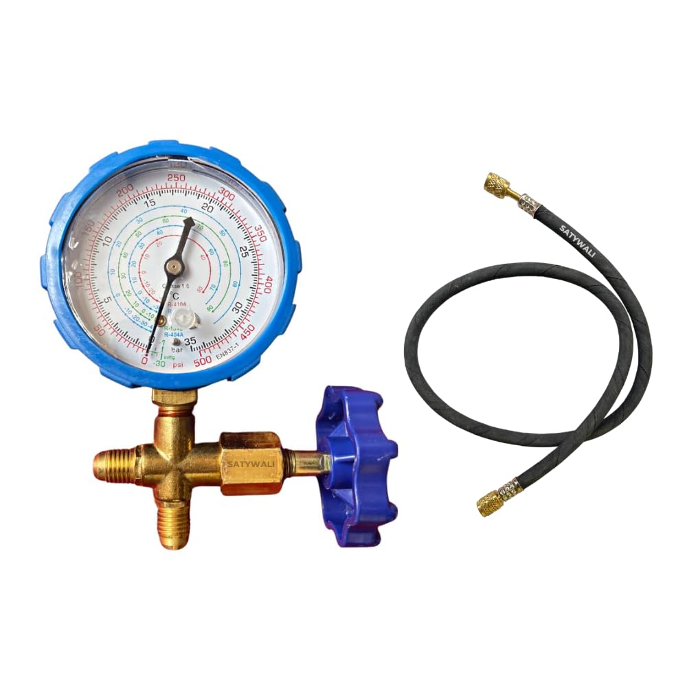 SATYWALI Single Gauge Manifold Pressure -30 to 500 psi with 90 cm Charging Pipe Compatible with R22 and R-134-image-49