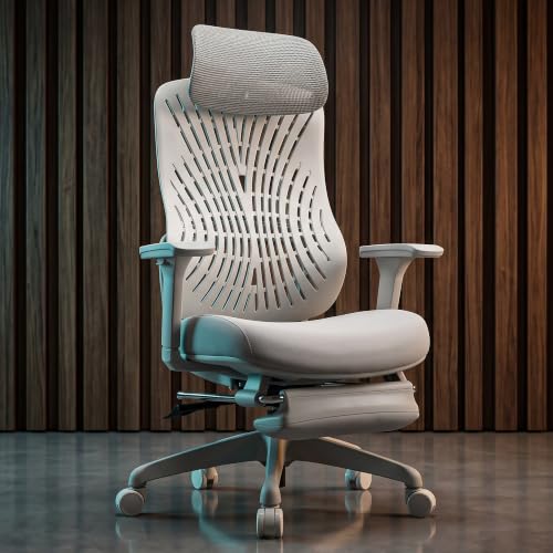 Image of DROGO Feather Node Premium Ergonomic Office Chair for Home & Work | FlexWeave Adaptive Backrest | Dynamic Lumbar Support | 5D Armrests | 4D Headrest | 135 Recline & Footrest - Grey