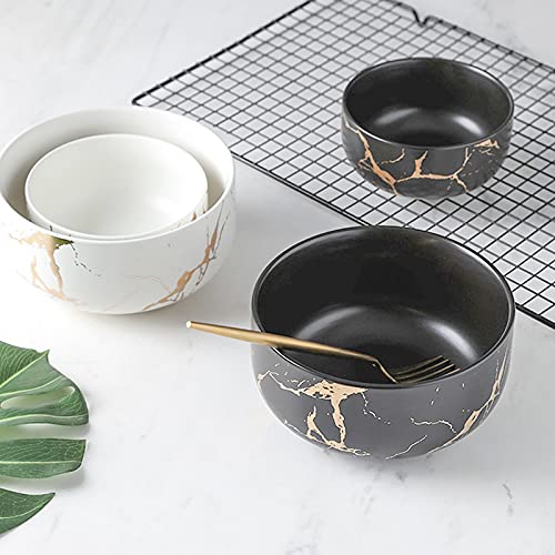 Lucck Ceramic Cereal Bowl Marble Soup Bowl 17 Oz Ceramic Rice Bowl Luxury Gold Inlay Dessert Bowl Microwave And Dishwasher Safe For Oatmeal Snack (Black) #TOP4