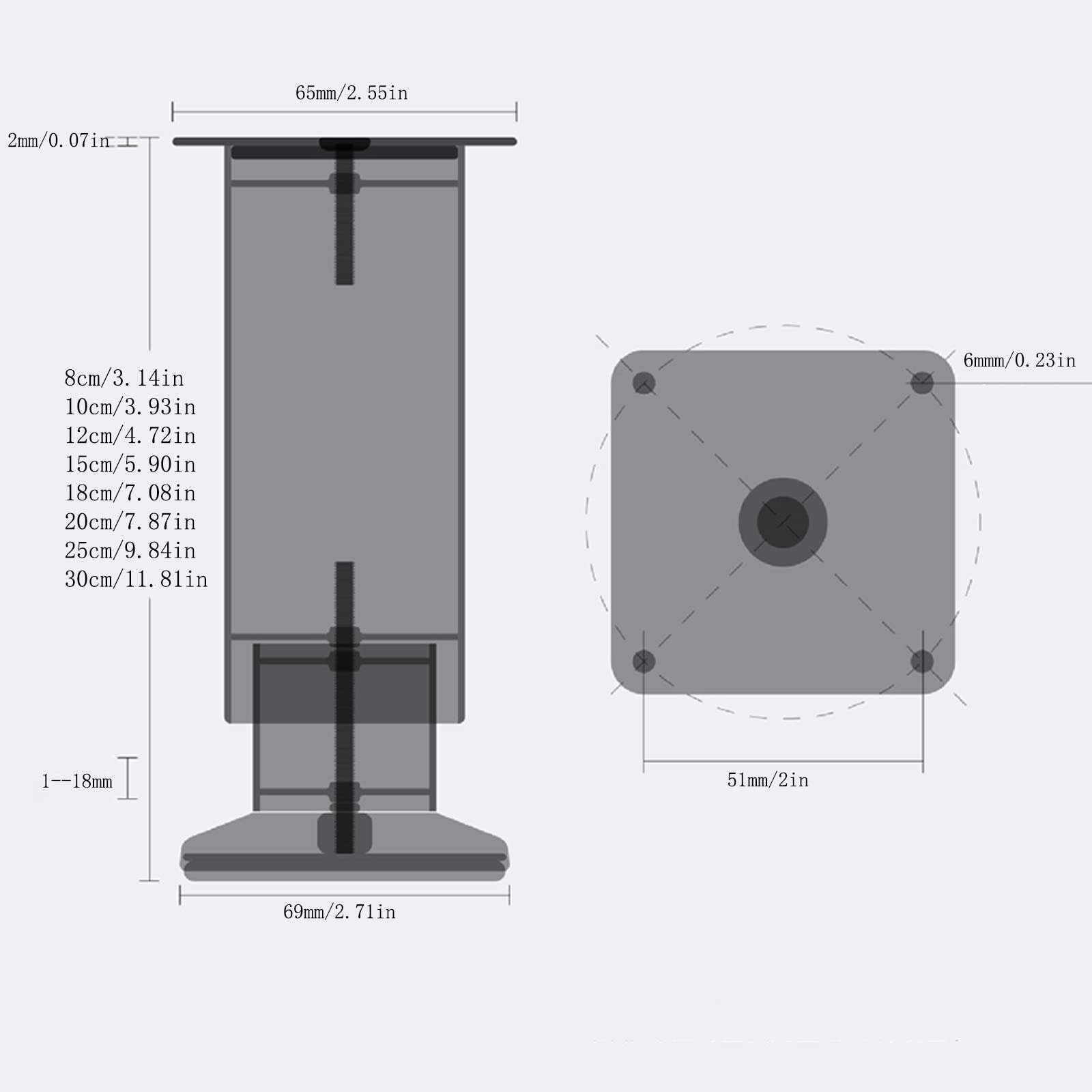 SRHIMEOS Pieds De Meubles en Acier Inoxydable, Lot de 4 Pieds De Table à Vis,Remplacement Pieds De Lit Métallique pour Canapé Chaise Cabinet Fauteuil Armoire Meuble TV (18cm/7.08in)