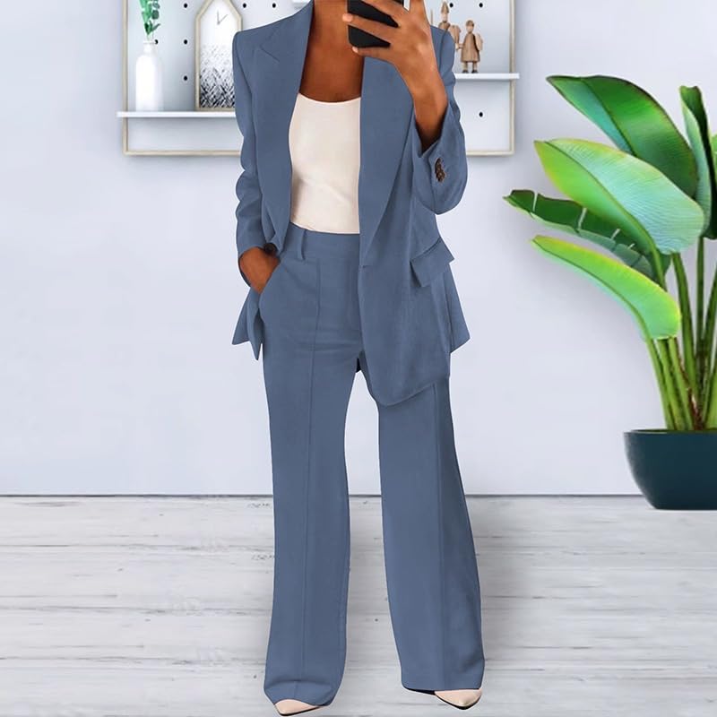 2 Piece Outfits for Women Fall Dressy Blazer Jackets High Waisted Straight Leg Pants Suits Set Business Casual Office2