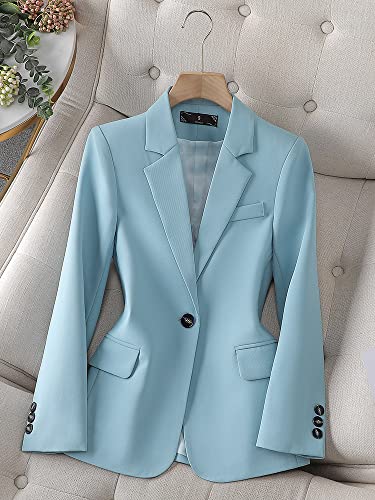 Spring Autumn Blue Pink Coffee Blazer Women Ladies Female Work Long Single Button Solid Formal Jacket4