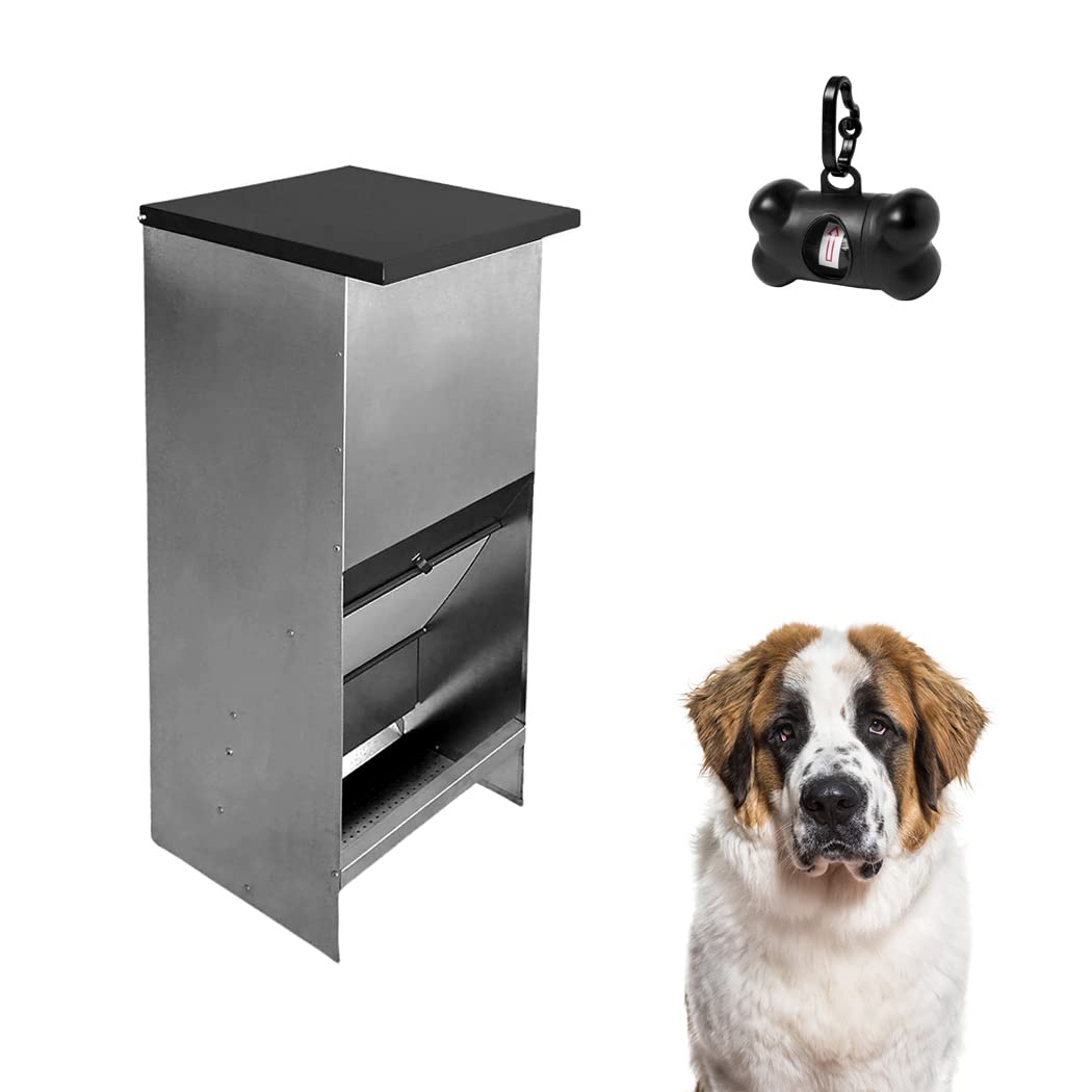 Comedero para Perros (Capacidad 67L / 48,2kg Aprox.) - Tolva para Perros Galvanizada Premium - Tolva Antipájaros y Anti roedores - Incluye expendedor de bolsitas
