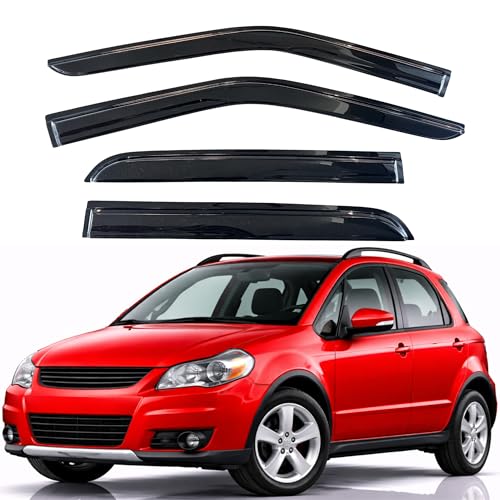Image of KPY Rain Guards Fit for 2008-2010 Suzuki SX4 Hatchback, Out-Channel Window Visors Vent Wind Deflectors 4PC, Car Accessories for 08-10 Suzuki SX4 Hatchback (Excludes Sedan)
