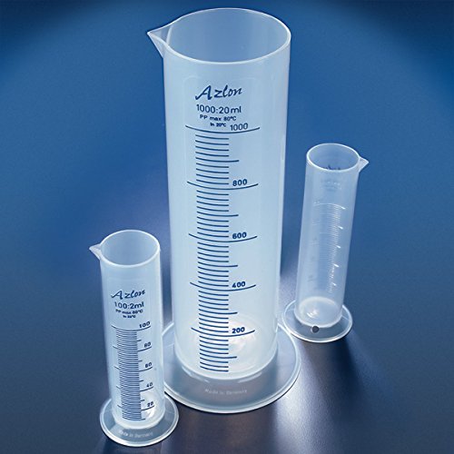 Globe Scientific CPS1000P Class B Squat Form Polypropylene Cylinder, 1000 Ml, Printed Graduations, 1000Milliliters, Degree C, Polypropylene, Clear (