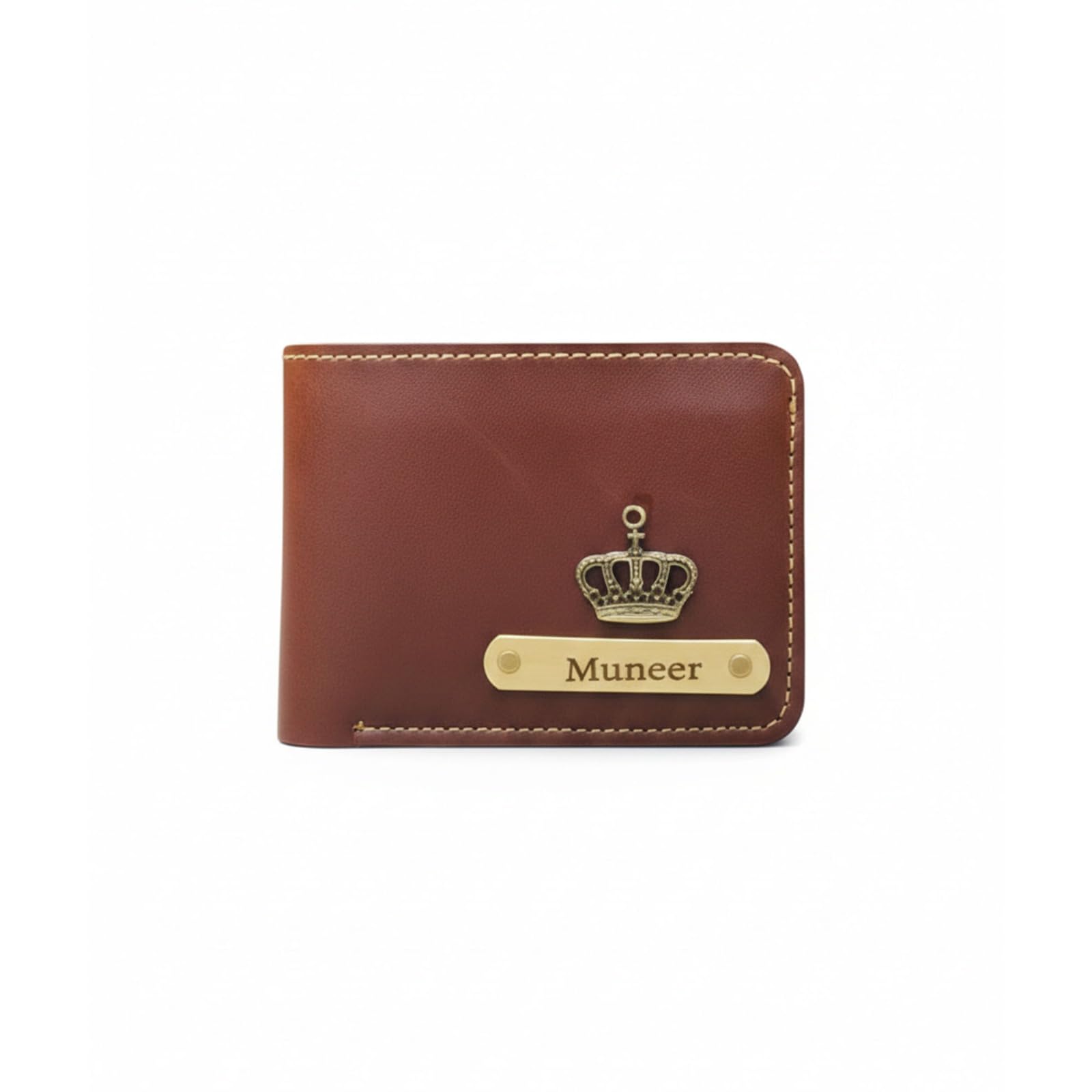 Personalized Leather Wallet with Custom Name, Brown Full-Grain Leather, Hand-Stitched with Crown Emblem, Slim Bifold Design, Holds 8+ Cards and Cash-image-42