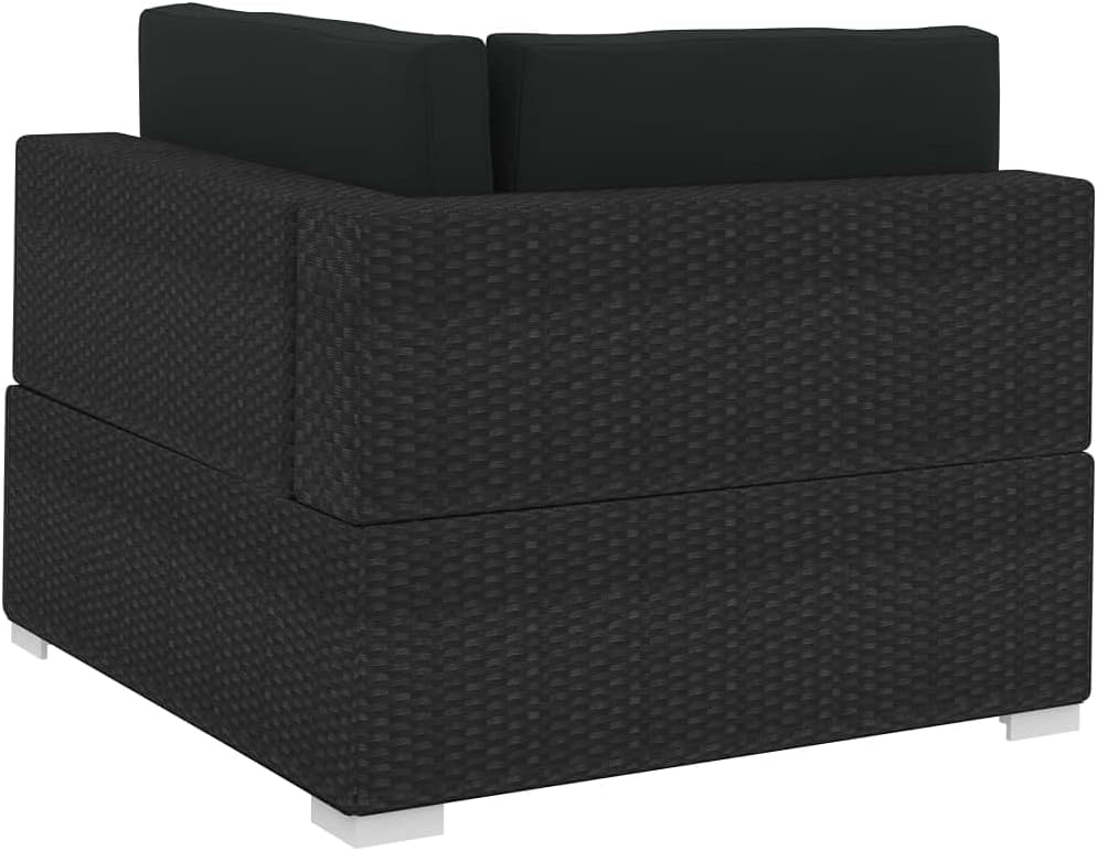 Outdoor Sectional Sofa Black PE Rattan Patio Sofa with Adjustable Armrests Comfortable Cushions Easy Assembly Garden Furniture Backyard Lounge Set for Poolside Balcony