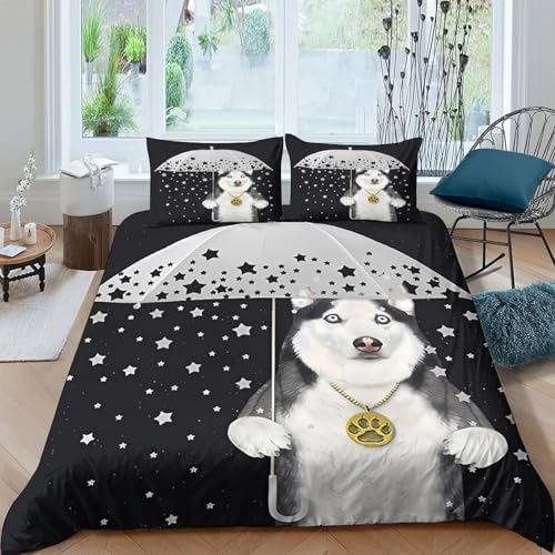 Housse de couette avec fermeture éclair parure de lit chien 3D
