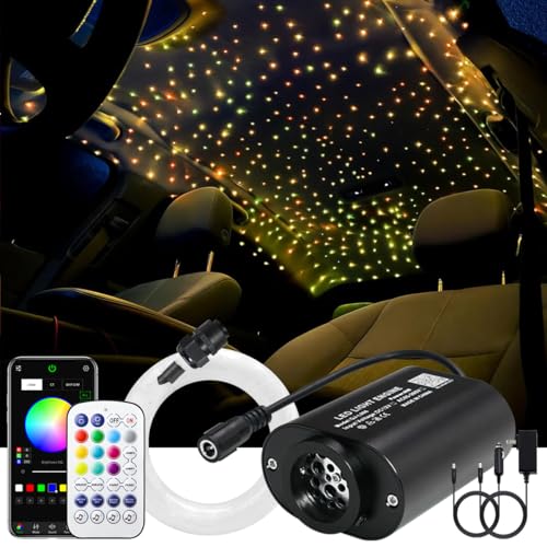 Image of AKEPO 6W Extremely Mini Twinkle Fiber Optic Starlights Headliner Lights Kit | 300pcs 9.8ft /3m Optical End Glow Strands Music Activated APP&Remote Control Star Light Kit for Car /Home
