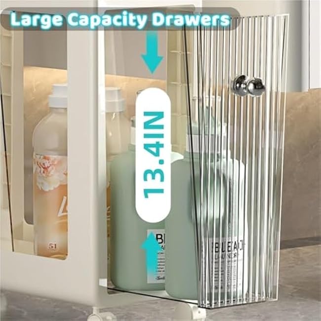 Narrow Bathroom Storage Rack with Drawer Slim Storage Shelf Rolling Cart Organizer for Small Space Laundry Multi-Purpose-eCooTR2K