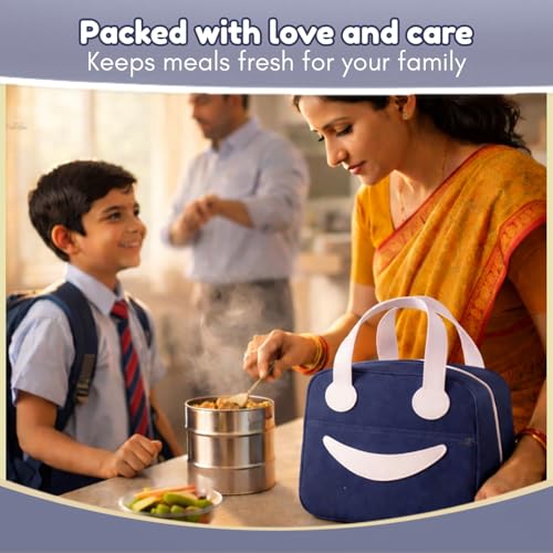 Image of Toy Imagine 6.5L Insulated Lunch Bag for Kids Office School Men Women Smiley Face Tiffin Bag Snack Tote Bag Compact Portable Leak Proof Tiffin Pouch Hot and Cold Lunch Box Bag for Boys and Girls(blue)