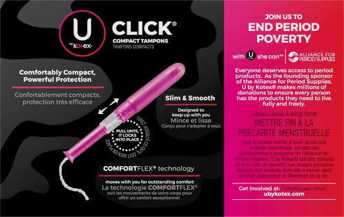 Image of U by Kotex Click Compact Tampons, Super Absorbency, Unscented, 45 Count (Pack of 2)