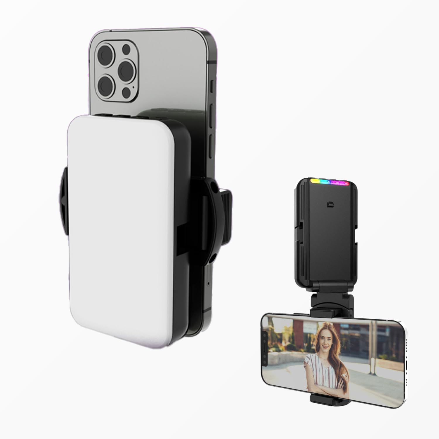 LimoStudio 360° LED Rechargeable Selfie Swivel Light 17 Dynamic Color Effect CRI 90+ with Front & Back Clip for iPhone, Android, iPad, Laptop, AGG3388