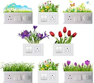 Decals Creation Switch Board Sticker Floral Stickers Wall Stickers Light Switch Sticker - Pack of 1 (8 Stickers)