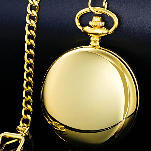 Image of Smooth Pocket Watch Alloy Steel Quartz Roman /Arabic Numerals with 37cm Chain for Father's Day Xmas Best Gifts