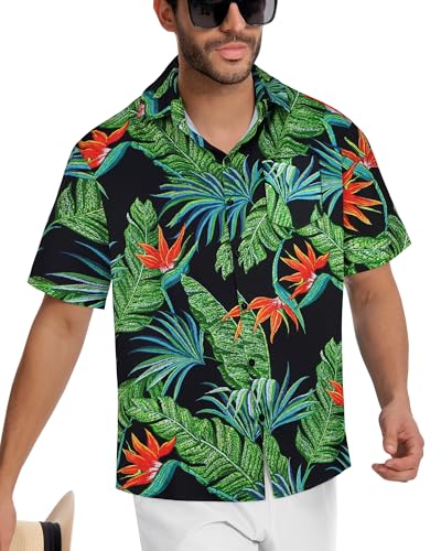 Image of Men Hawaiian Shirt Short Sleeve Summer Beach Button Down Shirts with Pocket