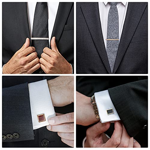 Image of UJOY Mens Tie Clip and Cufflink Set 12 PCS, Shirts Necktie Bar Pins Cuff Link Buttons, Wedding Businesss Gift for Men