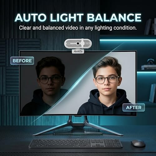 Image of ARcNet NOVA 1080P 2K QHD 5MP Webcam for Meetings and Streaming, Auto-Light Balance, Built-in Mic, Privacy Shutter, USB-A, Plug and Play, for Zoom /Skype /Teams, Conferencing and Video Calling