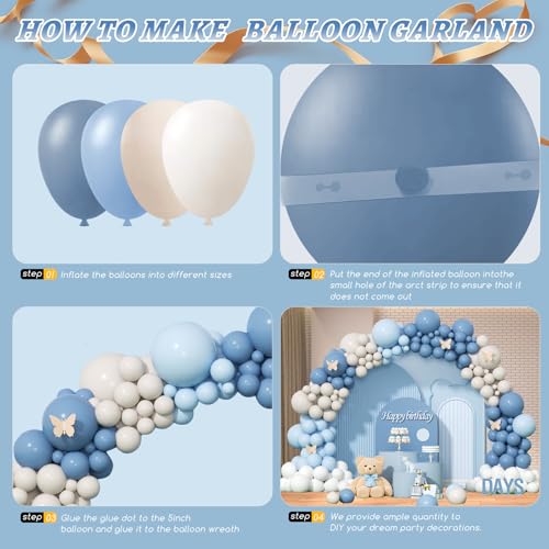 Image of 412Pcs Dusty Blue White Sand Balloon Arch Garland Kit,18 12 10 5 Inch Slate Fog Baby Blue Macaron Blue Sand White for Birthday Baby Shower Wedding Bridal Gender Reveal Decorations