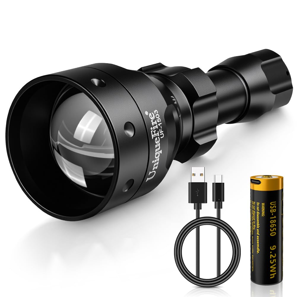UniqueFire 1503 850nm IR Illuminator Flashlight Lights for Night Vision 50MM Lens Zoomable Infrared Spotlight with 3 Modes Memory IR Flashlight Coyote Night Fishing IR Light