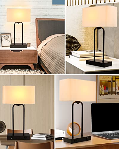 Chovin Table Lamp For Bedroom Set Of 2 With 2 Usb Ports And Ac Power Outlet, 20" Touch Control 3-Way Dimmable Modern Bedside Lamp With Fabric Shade For Living Room Hotel(2 Led Bulb Included) #TOP7
