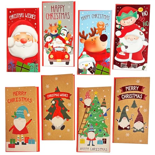 8 Assorted Xmas Money Wallets Christmas Money Envelopes Gift Card Voucher Cute Design Wallets for Festive Gifting