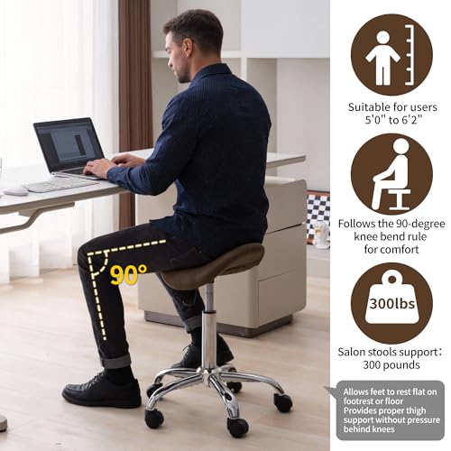 Image of FIRAVOE Saddle Stool, Swivel Saddle Stool with Wheels, Adjustable Rolling Stool 18 inch-26 inch, Faux Leather Rolling Stool for Salon, Massage, Clinic, Lab, Office (Tan, 1PCS (18 inch-26 inch))