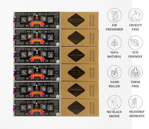 Image of Satya Smudge Incense Stick - Hand-Rolled Indian Masala Incense for Meditation, Yoga & Spiritual Cleansing Pack of 6 (Smudge Superhit)