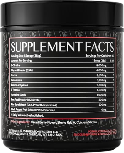 Image of Formulation Factory Heart of Steel Stim-Free Pre Workout - Nitric Oxide Boosting Formula for Gym Performance & Endurance - 10-Ingredient Matrix with L-Citrulline - 840g, 30 Servings