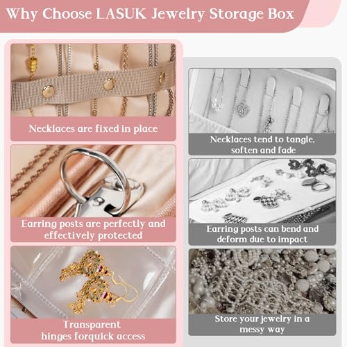 Image of Travel Jewelry Box, Small Zipper Jewelry Boxes, Portable Jewellery Storage Holder Display, Storage Ring Binder, for Rings, Earrings, Necklaces, Bracelets, Pink