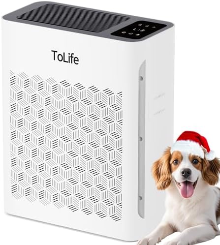 Tolife Air Purifier Large Room, HEPA Air Purifiers for Home Pets Hair with Washable Filter, Air Cleaner for Bedroom up to 1095 Ft² Dust Smoke Odor, Sleep Mode, Timer, White