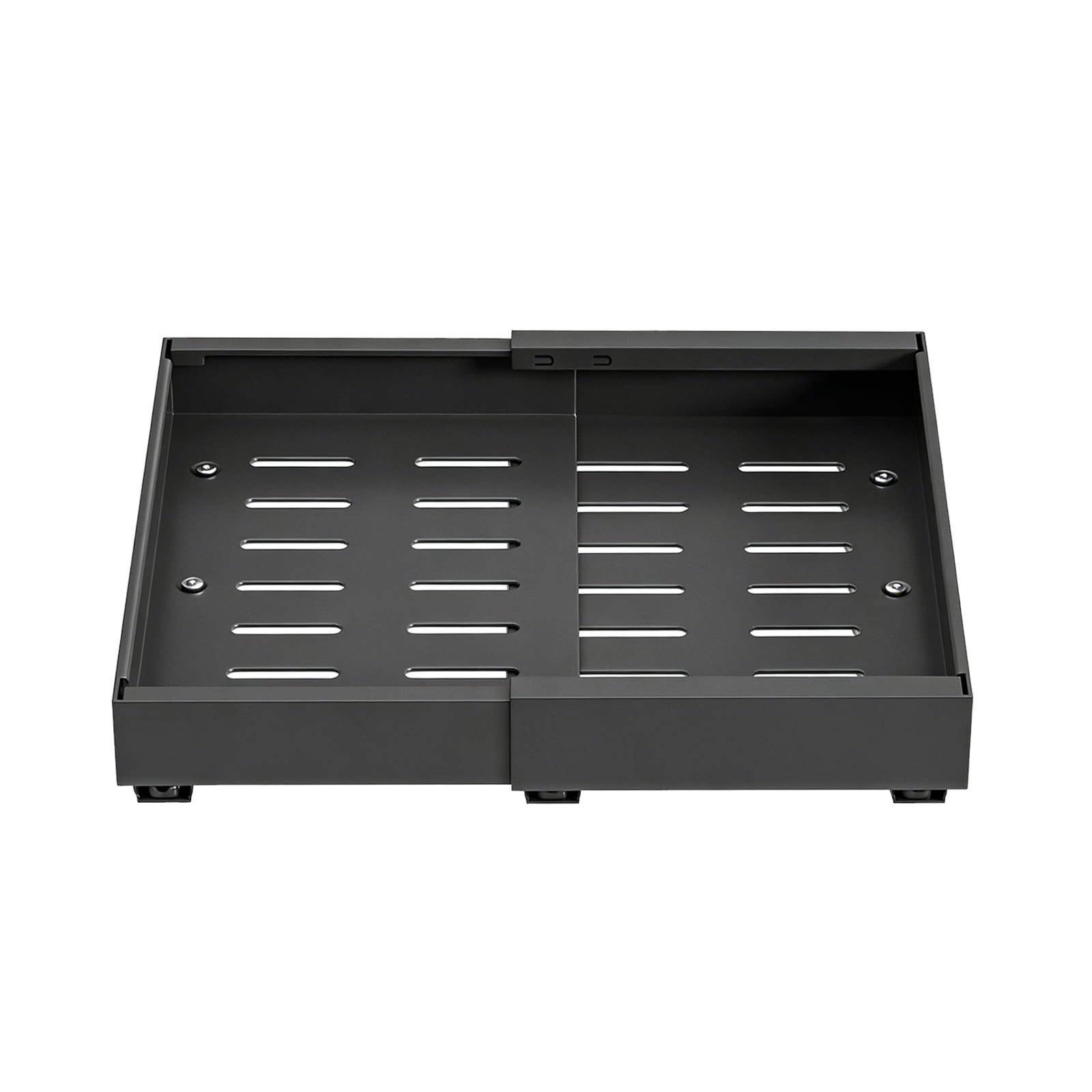 HUOLE Wysuwany metalowy organizer, przechowywanie pod zlewem, regulowana szuflada przesuwna półki do szafy meble kuchenne łazienka, dwa (32-52 x 42 x 7,5 cm) czarne