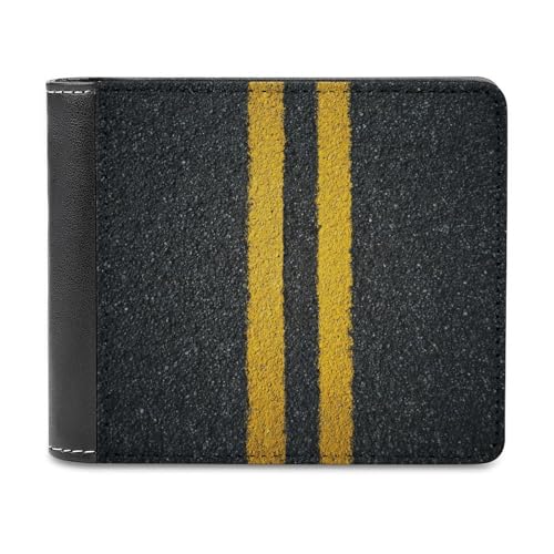 Asphalt with Yellow Lines Soft PU Leather Bifold Wallet, Coin Purse Credit Pass Case, Durable Card-Holder Slim Billfold for Men Woman Money Storage