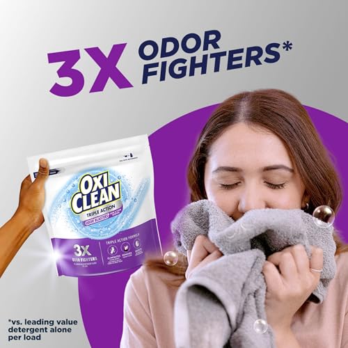 oxiclean triple action odor blasters odor and stain remover powder use with detergent eliminates tough odors and removes stains color safe and chlorine free 4 lbs