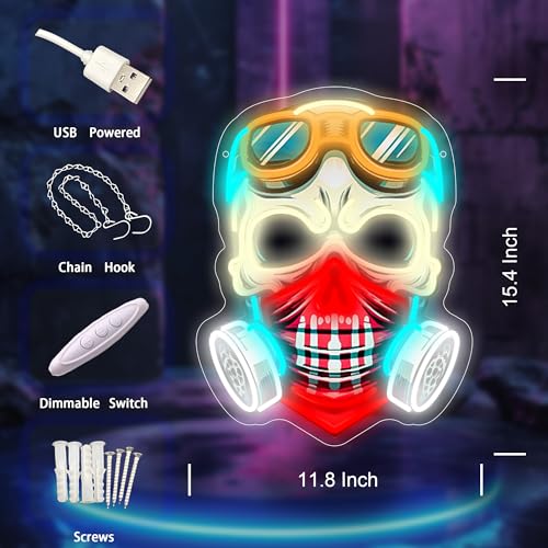 Image of The Rebel's Mark Skull LED Neon Sign USB Powered for Wall Decor, Horror Bones Neon Night Light Sign Dimmable for Boys Room Party Decor Halloween Birthday Gifts