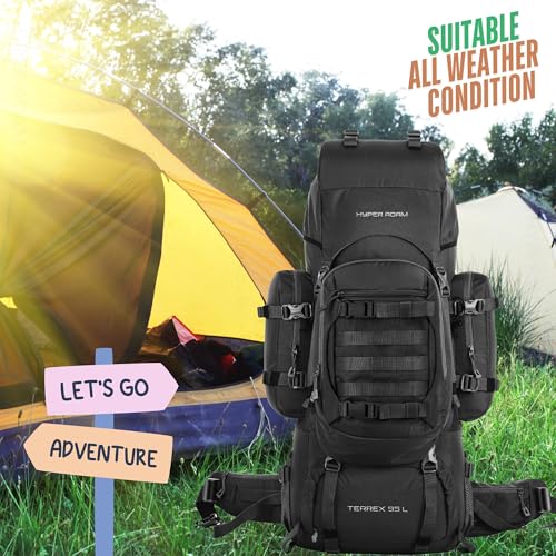 Image of Hyper Adam 95 Ltr Rucksack With Detachable Hiking Backpack & Rain Cover for Trekking & Travelling | Mountain Bags For Men & Women| Backpack Military Grade Made With 3 Year Warranty