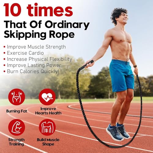 Jump Rope, 2.8lb Weighted Jump Rope for Fitness, 2.8M Length 25MM Diameter Heavy Exercise Jumping Ropes, Adult Skipping Rope for Men Women Improve Strength, Building Muscle, Home Workout Equipment - Image 6