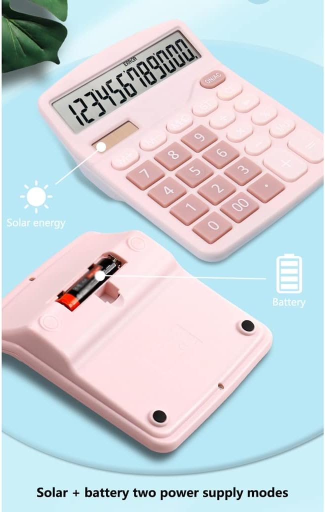 Creative 12 Digit Pink Large LCD Display,Battery Solar Dual Power,Sensitive Big Button Desktop Calculator,for School,Student,Office Gift (Color : Blue, Size : 4.7X5.9inchs) (Blue 4.7X5.9inchs)
