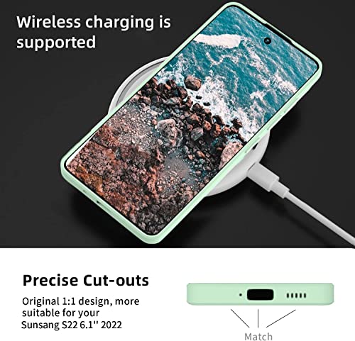 Image of DIZORO Liquid Silicone Case with Microfiber Cushioning Compatible for Samsung Galaxy S22 5G Shockproof Slim Back Cover, Gel Rubber Full Body Protection (Mint Green)