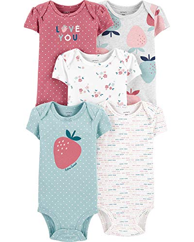 Image of Carter's Baby Girls 5 Pack Bodysuit Set, Strawberry, Newborn
