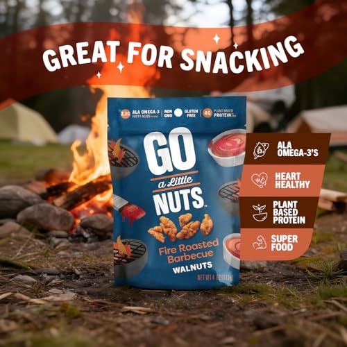 Image of Go a Little Nuts Fire Roasted Barbecue Walnuts, 4 oz Snack Pack (Pack of 6) Tangy and Sweet, Plant Protein, Non-GMO, Peanut Free, Gluten-Free Healthy Snack for Kids and Adults