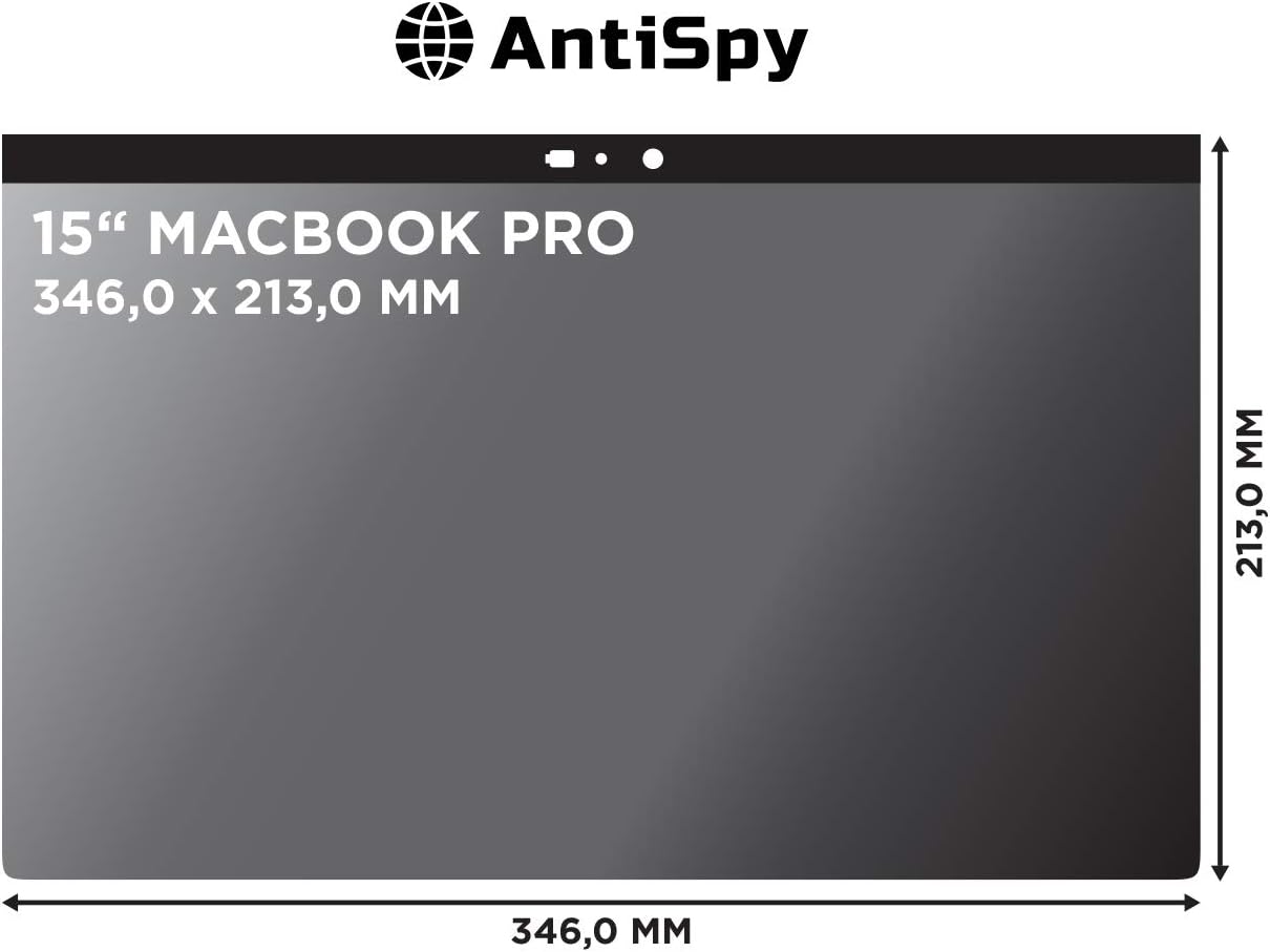 AntiSpy Privacy Screen incl. Camera Cover for MacBook Pro 15 inch | Magnetic Privacy Filter for Mac | 2016-2017 - 2018 – 2019-2020 | Apple Laptop Privacy Screen Protector – Anti-Glare Filters